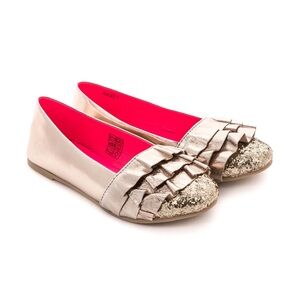 BILLIEBLUSH Girls Gold Glitter Flats w Ruffles Kids Shoes